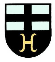 In silbern über schwarz geteiltem Schilde oben ein schwarzes Balkenkreuz, unten ein goldener Hausanker in Form des Buchstabens H. 